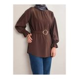 tenfısı woman wear Kahverengi Kemer Detaylı Modal Gömlek-Tunik - Rahat Kalıp Tesettür Gömlek-Tunik gömlek12