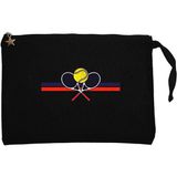 Tennis Retro Racket Siyah Clutch Astarlı Cüzdan / El Çantası - 25x18cm