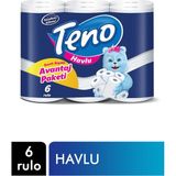 Teno 6'lı Rulo Kağıt Havlu Avantaj Paketi Kokusuz 2 Katlı Temizlik İçin Uygun - Beyaz