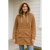 Tenra Kadın Peluş Mont Kapüşonlu Geniş Kalıp Karamel - 2XL - Çok Renkli
