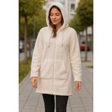 Tenra Kadın Peluş Mont Kapüşonlu Geniş Kalıp Krem