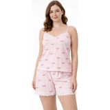 Tenra Kadın Pembe Çizgili Fiyonk Desenli Ip Askılı Şortlu Pijama Takımı Dantel Detaylı - 2XL