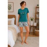 Tenra Kadın Şortlu Pijama Takımı %100 Pamuk - Yeşil - 2XL