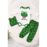 Tenra Kurbağa Desenli Erkek Bebek 3’lü Takım – Uzun Kollu Çıtçıtlı Body, Patikli Pantolon ve Şapka Set - 3 Ay - Yeşil