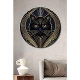 Teona Ahşap Art Deco Stil Siyah Kedi Dekoratif Ahşap Mdf Yuvarlak Ev,İşyeri Duvar Tablo