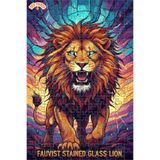 Teona Ahşap Aslan Figürlü Cam Mozaik Görünümlü Yağlı Boya Çift katlı Çerçeveli Ahşap Puzzle 250 PARÇA 30x30