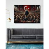 Teona Ahşap Atatürk İle Tarihi Kongre Ahşap Mdf Dekoratif Dikdörtgen Ev,İşyeri Duvar Tablo
