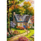 Teona Ahşap Bahar Çiçekleriyle Süslü Orman Evi Çift Katlı Çerçeveli Asılabilir Ahşap Puzzle 250 PARÇA 30X30