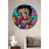 Teona Ahşap Betty Boop Renkli Pop Art Ahşap Mdf Dekoratif Yuvarlak Ev,İşyeri Duvar Tablo