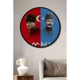 Teona Ahşap Çerçeve Görünümlü Atatürk ve Enver Paşa Ahşap Mdf Dekoratif Ev Duvar Tablo Yuvarlak Ev Duvar Tablo - 45 x 45