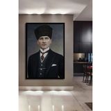 Teona Ahşap Dekoratif Ahşap Tablo Atatürk (Ofis, Işyeri,salon) Çerçeve Görünümlü Dikey Duvar Dekorasyon Tablosu - 50 x 30 - Kırmızı