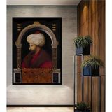 Teona Ahşap Dekoratif Fatih Sultan Mehmet Ahşap Tablo Çerçeve Görünümlü Dikey Duvar Dekorasyon Tablosu - 70 x 50 - Kırmızı