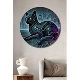 Teona Ahşap Dijital Kedi Modern Sanat Dekoratif Ahşap Mdf Yuvarlak Ev,İşyeri Duvar Tablo