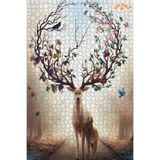 Teona Ahşap Fantastik Güzel Geyik Kelebek Boynuz Çift Katlı Çerçeveli Asılabilir Ahşap Puzzle 1000 PARÇA 50X70