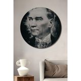 Teona Ahşap Gazi Mustafa Kemal Atatürk Imza ve Tarih Ahşap Dekoratif Tablo Yuvarlak Duvar Tablosu - 20 x 20 - Yeşil