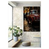 Teona Ahşap Kırmızı Retro Araba Dekoratif Ahşap Mdf Dikdörtgen Ev,İşyeri Duvar Tablo