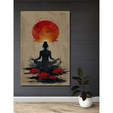 Teona Ahşap Meditasyon Sanatı Kırmızı Güneş ve Lotus Çiçekleri Ahşap Dekoratif Ev,antre,salon,ofis,mutfak Tablo - 20 x 30
