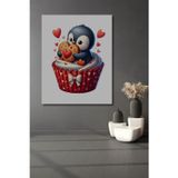Teona Ahşap Penguenli Kalpli Cupcake Dekoratif Ahşap Mdf Dikdörtgen Ev,İşyeri Duvar Tablo