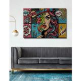 Teona Ahşap Pop Art Kadın İllüstrasyonu Dekoratif Ahşap Mdf Dikdörtgen Ev,İşyeri Duvar Tablo