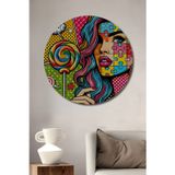 Teona Ahşap Pop Art Puzzle Yüz İllüstrasyonu Dekoratif Ahşap Mdf Yuvarlak Ev,İşyeri Duvar Tablo