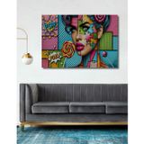 Teona Ahşap Pop Art Renkli Kadın Portresi Dekoratif Ahşap Mdf Dikdörtgen Ev,İşyeri Duvar Tablo