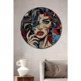 Teona Ahşap Pop Art Stilinde Kadın Figürü Dekoratif Ahşap Mdf Yuvarlak Ev,İşyeri Duvar Tablo