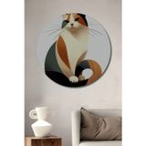 Teona Ahşap Renkli Minimalist Kedi Dekoratif Ahşap Mdf Yuvarlak Ev,İşyeri Duvar Tablo