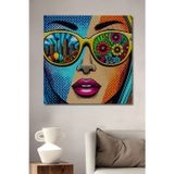 Teona Ahşap Renkli Pop Art Gözlük Kadın Portresi Dekoratif Ahşap Dikdörtgen Ev,İşyeri Duvar Tablo