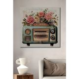 Teona Ahşap Retro Radyo Çiçek Bahçesi Dekoratif Ahşap Mdf Dikdörtgen Ev,İşyeri Duvar Tablo