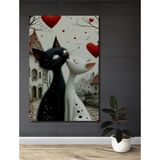 Teona Ahşap Siyah Beyaz Aşkı Iki Kedi Yağlı Boya Görünümlü Ahşap Dekoratif Ev,antre,salon,ofis,mutfak Tablo - 60 x 40 - Kırmızı