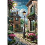 Teona Ahşap Sokaktaki Çiçek Bahçesi Işıltısı Çift Katlı Çerçeveli Asılabilir Ahşap Puzzle 500 PARÇA 50X30