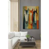 Teona Ahşap Soyut Sanat Üçlü At Ahşap Dekoratif Ev,antre,salon,ofis,mutfak,yatak Odası Tablo - 20 x 30 - Kırmızı