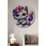 Teona Ahşap Unicorn Kedi Dekoratif Ahşap Mdf Yuvarlak Ev,İşyeri Duvar Tablo