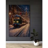 Teona Ahşap Vintage Yılbaşı Treni Dekoratif Ahşap Mdf Dikdörtgen Ev,İşyeri Duvar Tablo