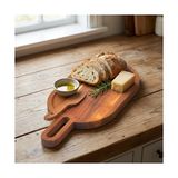 TeOra Store Doğal Akasya Ahşap Oval Peynir ve Sunum Tahtası – 30X14 cm Saplı Servis Tepsisi, Yanında Özel Ahşap Peynir Bıçağı Ile (2 Parça Set) - Kestane Akaju - Option-1