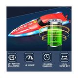 TeOra Store Oyuncak Uzaktan Kumandalı Full Ffonksiyon 2.4 Ghz 15 Km Hız Yapan Şarjlı Yarış Teknesi LED Işıklı Su Yalıtımlı Havuz Göl Gölet Için Uygun 1200 Mah Batarya (Kırmızı)