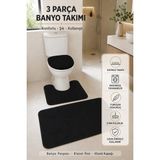 Tepehan 3’lü Banyo Paspası Halısı Seti Kaymaz Tabanlı Yıkanabilir Klozet Takımı - Siyah