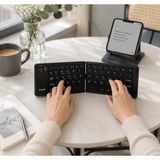 Tepex Premium Kalite Katlanabilir Bluetooth Klavye Sarjlı Kablosuz Telefon Tablet Uyumlu Standlı Mini Klavye - Siyah