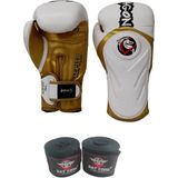 Tepito Boks Kıck Muay Thai Eldiveni Ve Bat 2000 Bandaj 2'Li Set Beyaz Altın 12 Oz