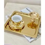 Tepsi Çelik Sunum Tepsisi 21 X21 cm Çay Kahve Pasta Tatlı Servis Sunum Tepsisi Damat(Gold) 2 Li