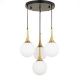 Tepsili Dörtlü Eskitme Gold Detaylı Avize, Beyaz 40 Cm