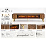 Tera Elektrikli Şömineli Tv Ünitesi 160 Cm Ceviz Gold Metal Ayaklı Modern Tv Sehpası