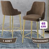 Tera Serisi 1 Adet Kahve Babyface Kumaş 65 cm Gold Kaplama Ayaklı Bar Sandalyesi