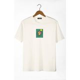 Terapi Men 22Y-3400762-64 Bisiklet Yaka Önü Smiley Baskılı Oversize Ekru Erkek T-shirt
