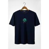 Terapi Men 22Y-3400762-65 Bisiklet Yaka Önü Dünya Baskılı Oversize Lacivert Erkek T-Shirt