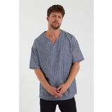 Terapi Men 22Y-4300634-1 Açık V Yaka Oversize Kısa Kollu Çizgili Erkek Gömlek
