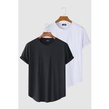 Terapi Men 2'li Erkek Antrasit-Beyaz Kolları Katlı Oval Kesim Cepsiz Bisiklet Yaka T-shirt