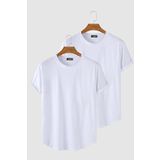 Terapi Men 2'li Erkek Beyaz Kolları Katlı Oval Kesim Cepsiz Bisiklet Yaka T-shirt