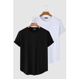 Terapi Men 2'li Erkek Siyah-Beyaz Kolları Katlı Oval Kesim Cepsiz Bisiklet Yaka T-shirt