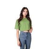 Terapi Men Açık Yeşil Bisiklet Yaka Rahat Kalıp Yarasa Kol Pike Kadın Crop T-shirt